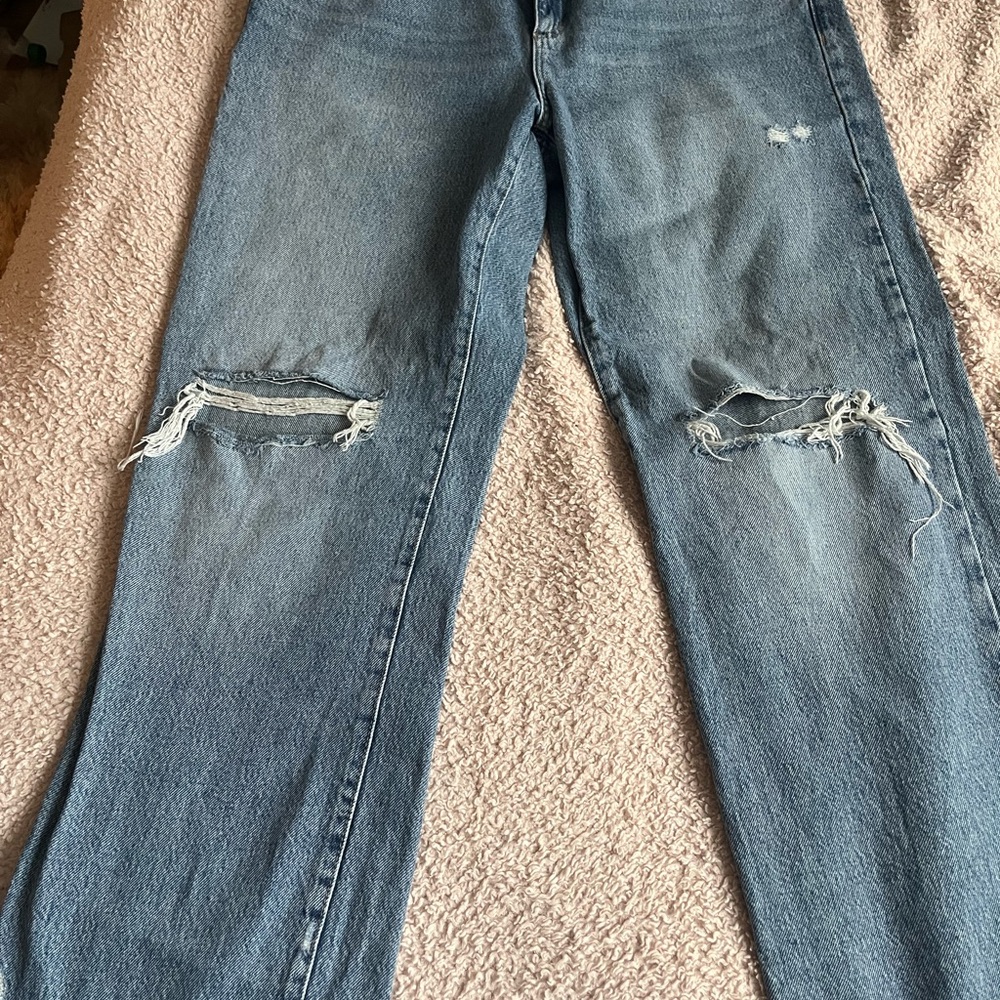 Garage Blue Distressed Straight Leg Jeans